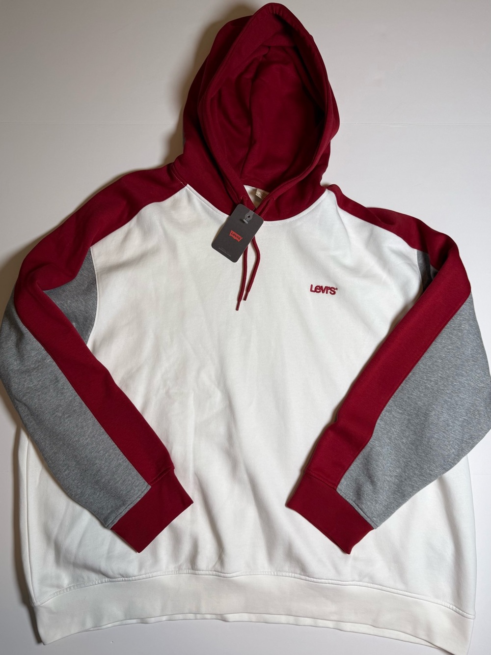 Levi’s White/Red/Gray Colorblock Fleece Pullover Hoodie Men’s 3XL Streetwear NWT